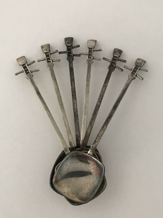 Set of Vintage 950 Sterling Silver Japanese Demitasse Shamisen Instrument Spoons 2