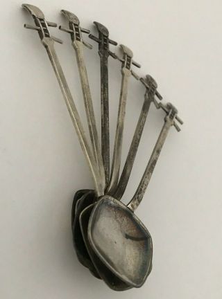 Set of Vintage 950 Sterling Silver Japanese Demitasse Shamisen Instrument Spoons 7