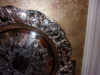 Wallace Grand Victorian Round Etched Vintage Silverplate Serving Platter Tray 2
