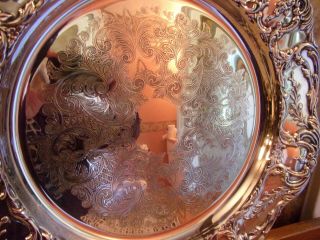 Wallace Grand Victorian Round Etched Vintage Silverplate Serving Platter Tray 5