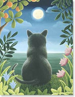 Leanin Tree Moonlit Cat Pack Of 8 Notecards 35461 Artist Elizabeth Brownd