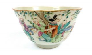 Early Chinese Famile Rose Porcelain Rice Bowl With People Lighting Fireworks