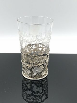 Vintage Cup Sterling Silver Base Etched Glass