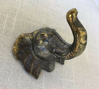 Vintage Elephant Head Antique Brass Metal Wall Mount Hook Clothes Coat Towel