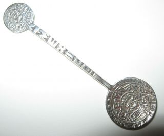 Vtg Sterling Silver 925 MEXICO Aztec Mayan Sun Calendar Demitasse Souvenir Spoon 3