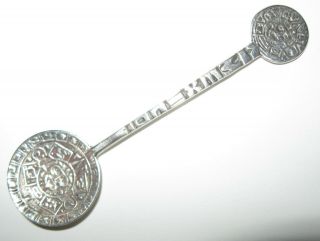 Vtg Sterling Silver 925 MEXICO Aztec Mayan Sun Calendar Demitasse Souvenir Spoon 4