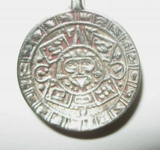 Vtg Sterling Silver 925 MEXICO Aztec Mayan Sun Calendar Demitasse Souvenir Spoon 5