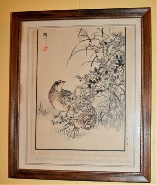 Antique Japanese Hand Print Woodblock? Bird Print By Kuno Bae Rei? 1840