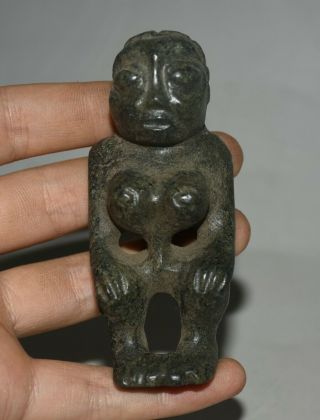 3.  4 " China Hongshan Culture Old Jade Stone (black Magnet) Big Boobs Woman Statue
