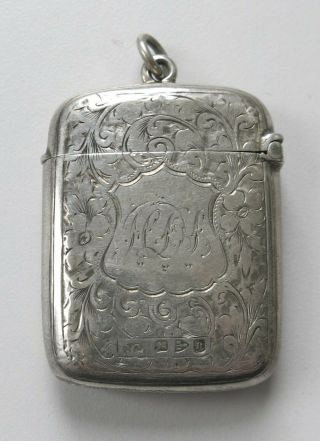 Antique British Sterling Silver Vesta Case C.  1876 Chester