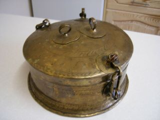 Antique Persian Brass Hand Made Lidded Container (2082)