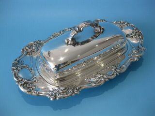 Elegant Vintage Silver Plated Regency Style Ornate Lidded Butter Dish