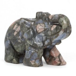 2 " Elephant Statue Natural Texas Llanite Blue Opal Chakra Healing Reiki Carving