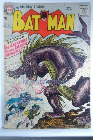 Batman 1956 Silver Age Dc Comics 104 Comic Book G - Creature From 20000 Fathoms