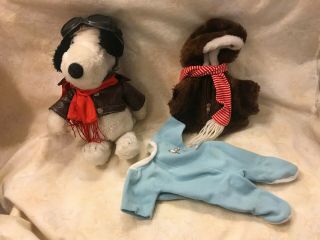 Vintage Peanuts Snoopy Plush Stuffed Animal With 3 Outfits (a1)