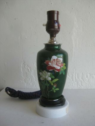 Fine Old Japanese Green Cloisonne Enamel Ginbari Floral Lamp Vase W/roses Nos?