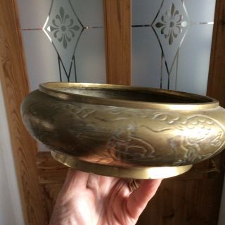 Heavy Chinese Brass Bowl,  Signed,  All Scenes