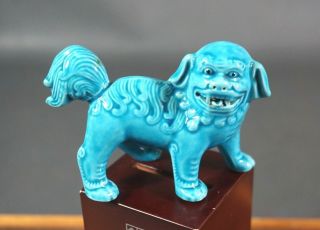Antique Chinese Turquoise Blue Porcelain Foo Dog Guardian Lion Sculpture Figure