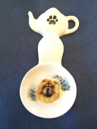 Chow Chow Dog Handmade Ceramic Porcelain Tea Bag Holder Spoon Rest