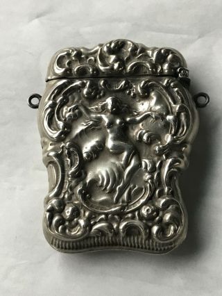 Antique Art Nouveau Sterling Silver Cigarette Case With Nude Lady