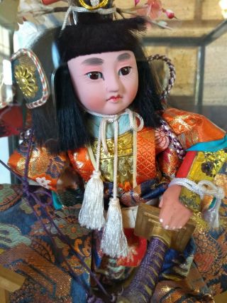 Vintage Japanese Samurai Warrior Doll in Black Lacquer Glass Case 4