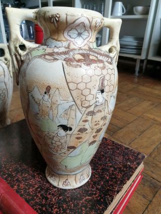 Large Japanese Satsuma Vase pair antique (Meiji period) 31cms 8