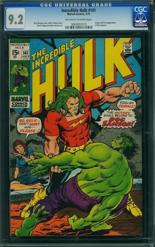 Incredible Hulk 141 Cgc 9.  2 Nm Owwp 1 St Doc Samson Avengers Defenders Ironman