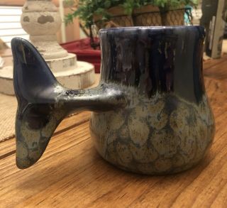 Vtg Stoneware Art Pottery Coffeemug/cup Dolphin Tail Inside & Handle Ocean Theme