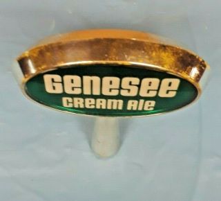 Vintage Brass GENESEE CREAM ALE Beer Oval Double Sided Metal Tap Handle 2