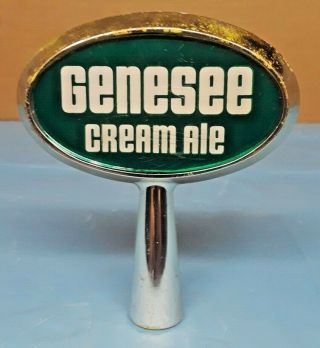 Vintage Brass GENESEE CREAM ALE Beer Oval Double Sided Metal Tap Handle 3