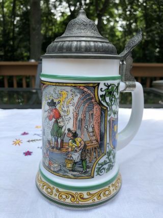 Rare Vintage German Milk Glass Beer Stein