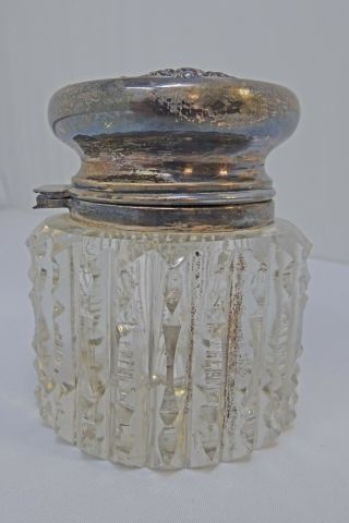 Inkwell - Cut Glass With Sterling Hinged Lid - Simon Brothers
