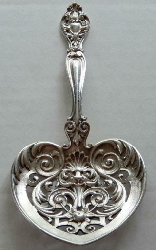 18 - 1900s Sterling Silver Short - Handled,  Wide Pierced,  Heart - Shaped Spoon - Lion?