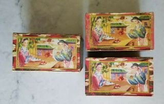 SET OF 3 - VINTAGE ANTIQUE ASIAN CHINESE CHINA MEE CHUN HONG KONG TEA BOXES 2