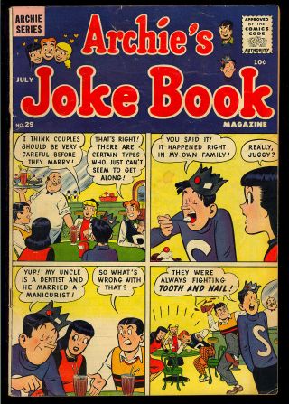 Archie’s Joke Book 29 Silver Age Betty & Veronica Teen Comic 1957 Vg