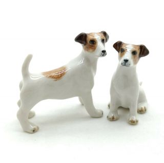 2 Jack Russell Terrier Dog Figurine Animal Ceramic Statue - Cdg016