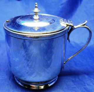 Very Elegant Solid Silver Round Mustard Pot & Liner By John Newton Mappin 1895