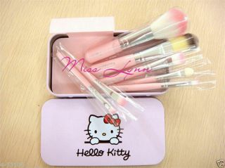 7pcst Pink Hello Kitty Makeup Brush Suit Cute Cartoon Metal Box Style