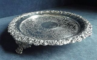 9 " Georgian Family Crested Silver Plated Salver Tray C1830