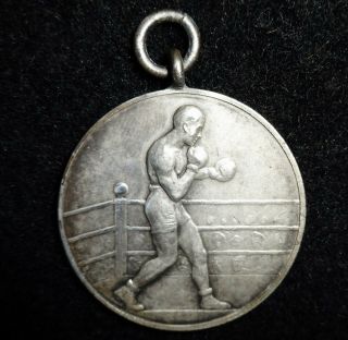 Antique Boxing Pocket Watch Fob Medal Pendant Silver Tone Vintage 1920