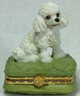 Poodle Trinket Jewel Box Sitting On A Green Cushion 5cm Poly Resin Last One