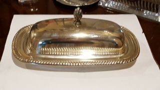 Silver Plated Butter Dish With Crystal Insert And Ornate Handle