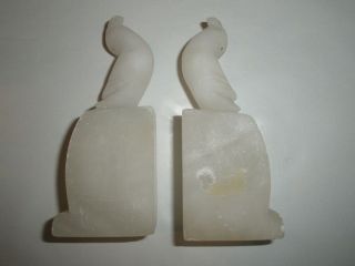 Set Of 2 Vintage Carved White Soap Stone Marble Parrot Bookends