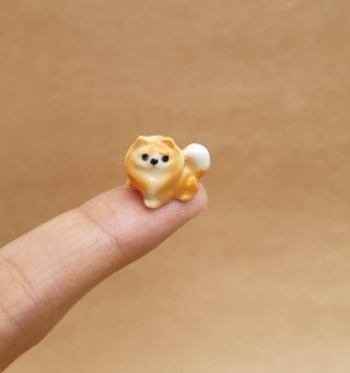Miniature Ceramic Figurine Pomeranian Dog Collectible Puppy Handmade Gift Pets