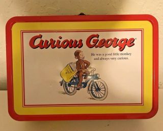 1999 Frankford Candy& Choc Curious George Metal Popcorn 13 " Jumbo Tin Lunch Box