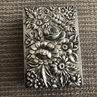 Antique Old Sterling Silver S.  Kirk & Son 24 Floral Repousse Match Box Case