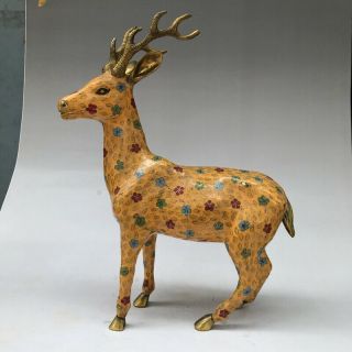 Chinese Ancient Cloisonne Statue Hand - Carved Exquisite Large Deer G8