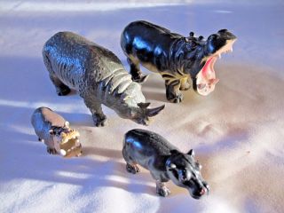 Realistic 6 ",  3 " Hippopotamus 6 ",  3 " Rhinoceros Rubber Replicas Figures