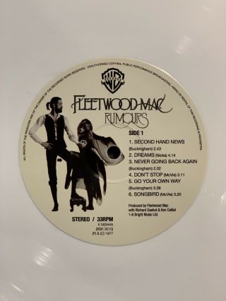 Fleetwood Mac Rumours WHITE Vinyl LP Rare Unofficial Release 4