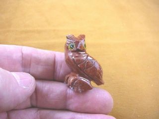 (y - Bir - Ow - 20) Baby Red Tan Horned Owl Carving Soapstone Peru I Love Little Owls